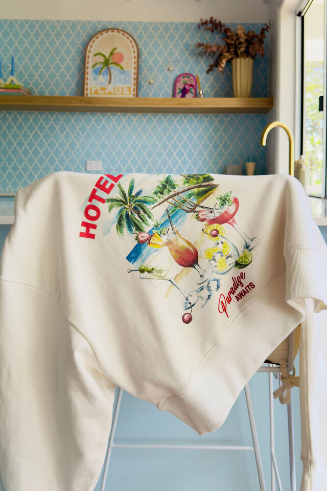 Cropped Slouchy Crew, HOTEL CERES PRINT