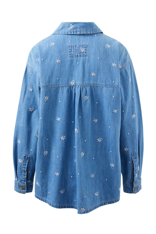 Embroidered Denim Shirt, VINTAGE BLUE FLOWER