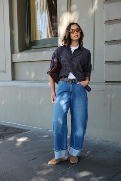 Frannie Cuffed Barrel Jean, FRESH INDIGO