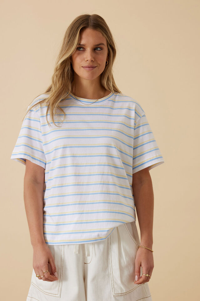 Stevie Slouchy Tee, POWDER BLUE/SUNNY YELLOW STRIPE