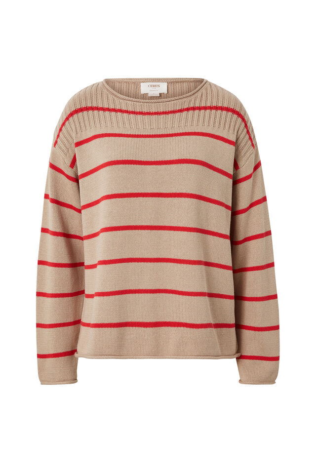 Ladder Stitch Knit, STRING/HERITAGE RED STRIPE