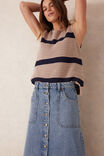Button Through Denim Midi Skirt, MID VINTAGE BLUE - alternate image 5