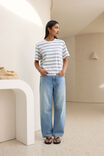 Stevie Slouchy Tee, WHITE/SEAFOAM STRIPE - example image 4