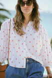 Woven Collarless Top, WHITE RED EMBROIDERED - alternate image 3