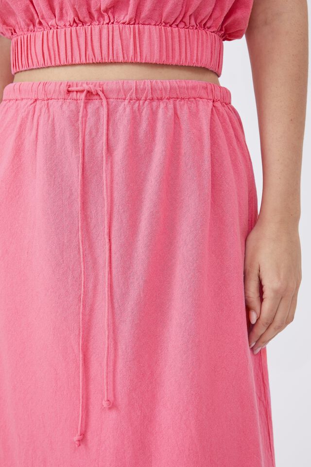 Bias Midi Skirt In Organic Cotton Linen Blend, SUNSET PINK