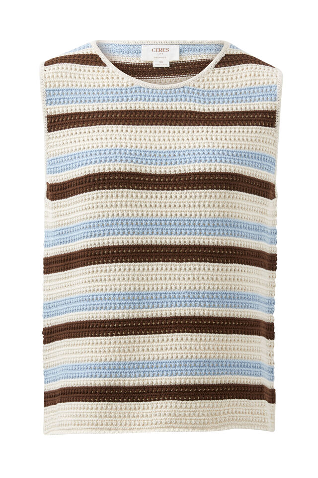 Margot Mesh Knit Tank, ECRU /CHALK CHOC STRIPE