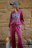 Gigi Wide Leg Terry Trackpant, WASHED BURGUNDY SKY BLUE SIDE STRIPE - example image 7