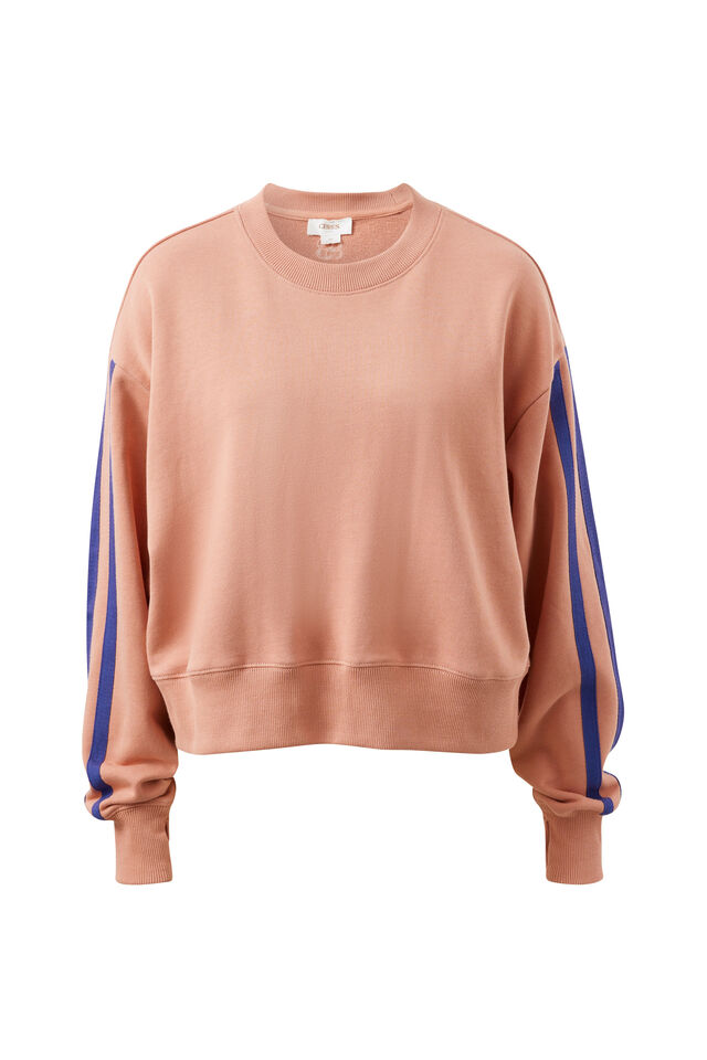 Sasha Sporty Slouchy Crew, PINK CLAY WASHED NAVY SIDE STRIPE