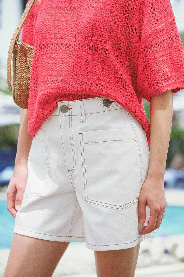 Relaxed Front Pocket Tab Short, FRESH ECRU