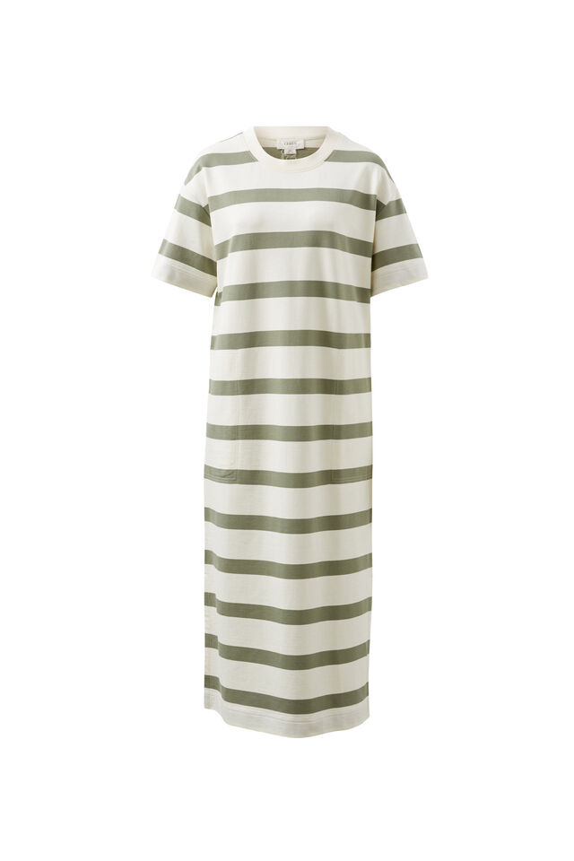 Charlotte Midi Terry Dress, WHITE MOSS GREEN STRIPE