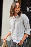 Enid Cable Knit Henley, SILVER MARLE - alternate image 6