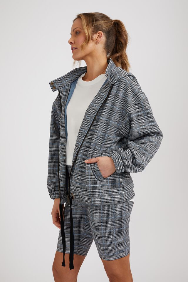 Zip Through Hooded Jacket In Rescued Check, CHARCOAL CHECK