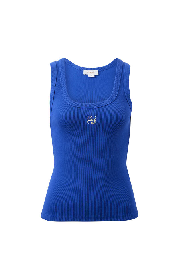 Zoe Contour Rib Scoop Tank, POLO BLUE/BUTTER MONOGRAM