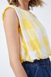Shoulder Pad Bubble Top In Cotton Linen Blend, CITRUS YELLOW WHITE GINGHAM - alternate image 4