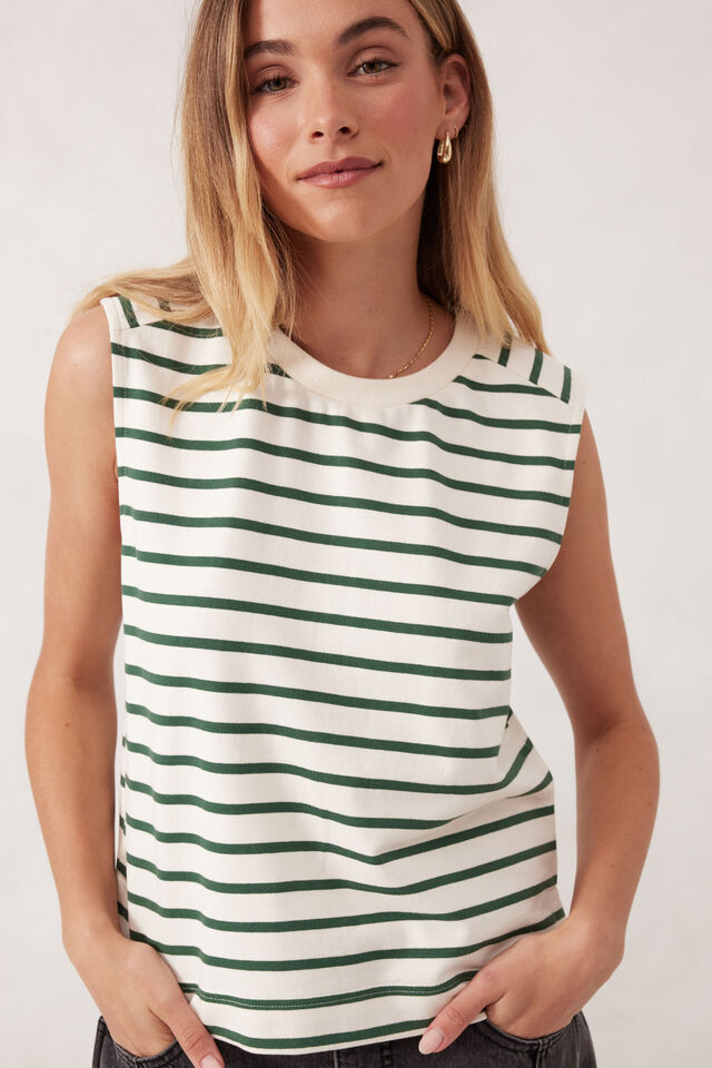 Sporty Terry Top, PINE GREEN STRIPE