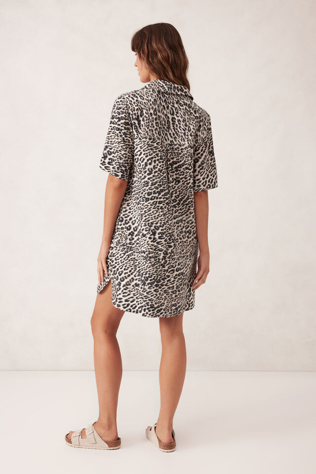 Boxy Shirt Dress, LEOPARD LINEN BLEND