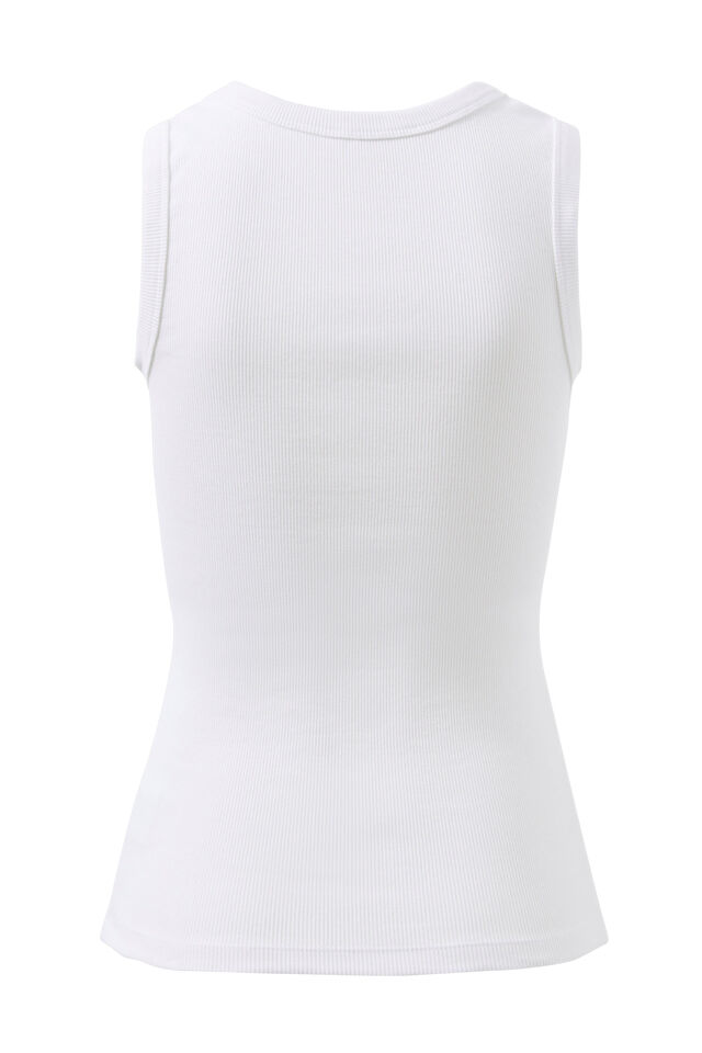 Zaire Contour Rib V Neck Tank, WHITE