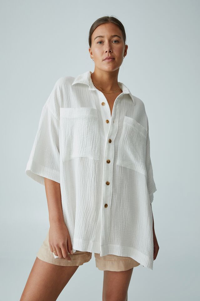 Double Cloth Shirt In Organic Cotton, WHITE
