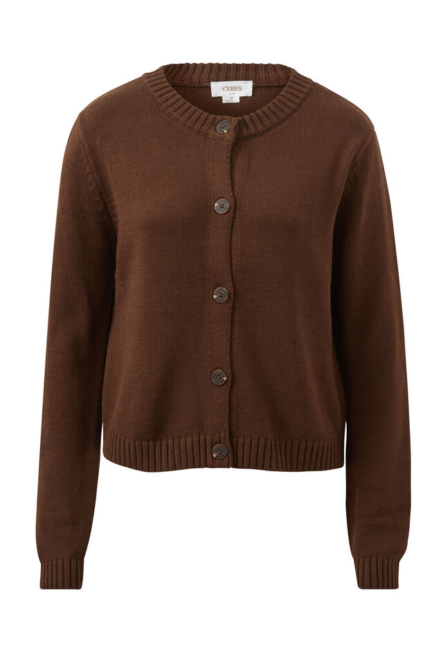 Nelly Long Sleeve Knit Cardi, CHOCOLATE