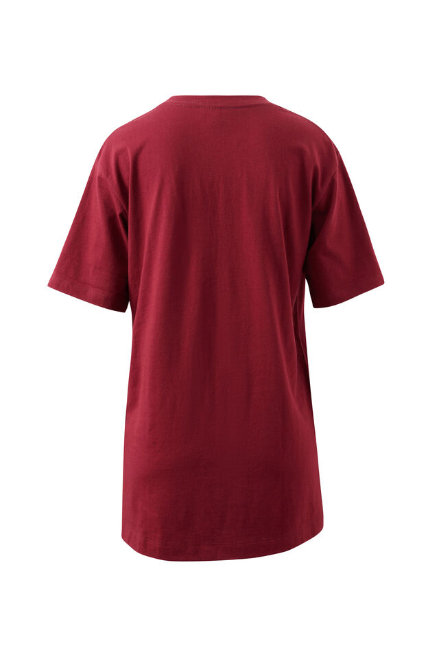 Lola Longline Step Hem Tee, BURGUNDY/MILK CL LOGO EMBROIDERY