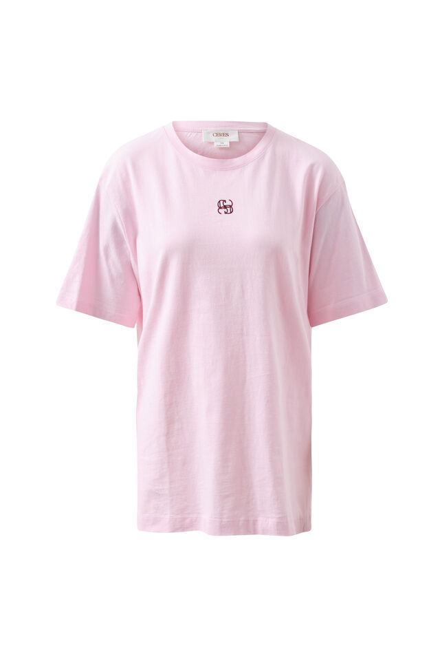 Lola Longline Step Hem Tee, SUNFADED PINK MONOGRAM EMBROIDERY