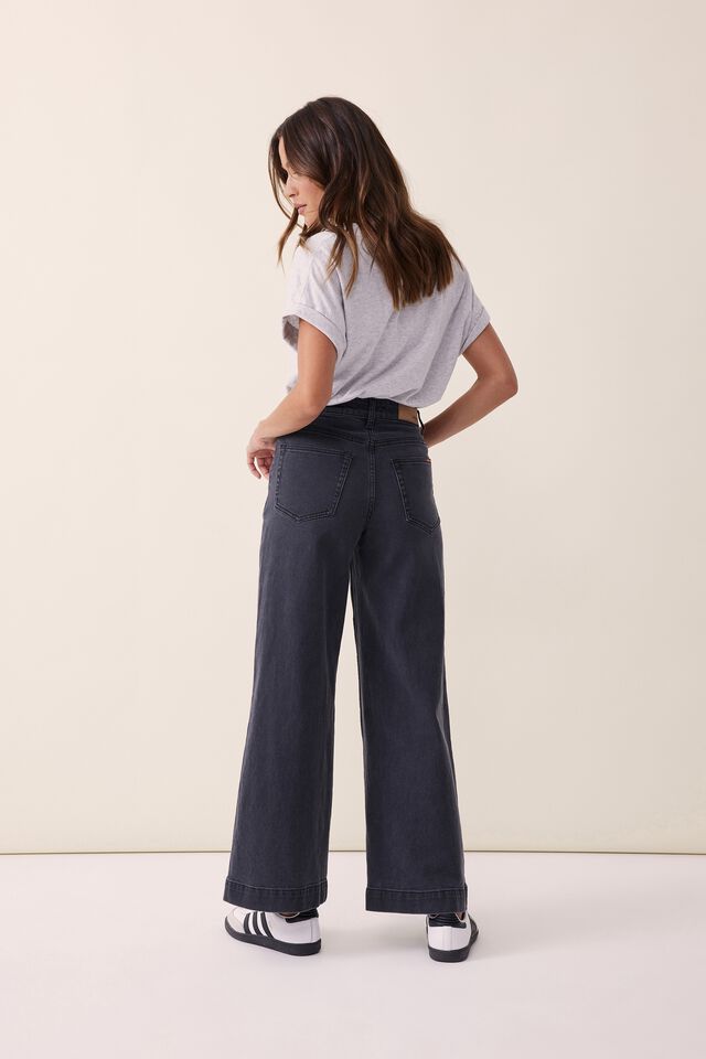 Wide Leg Jean In Organic Cotton, WASHED BLACK