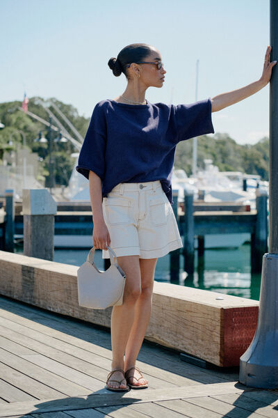 Esther Denim Patch Pocket Short, EGGSHELL