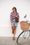 Slouchy Long Sleeve  Tee, RAISIN VANILLA STRIPE - alternate image 4