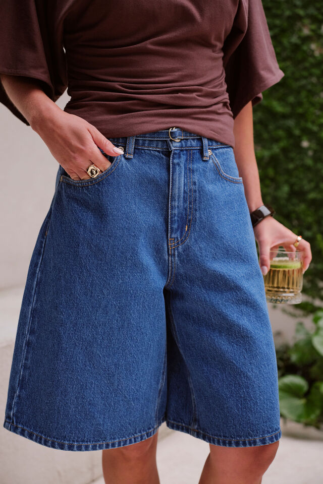 Olive Belted Denim Short, FRESH INDIGO