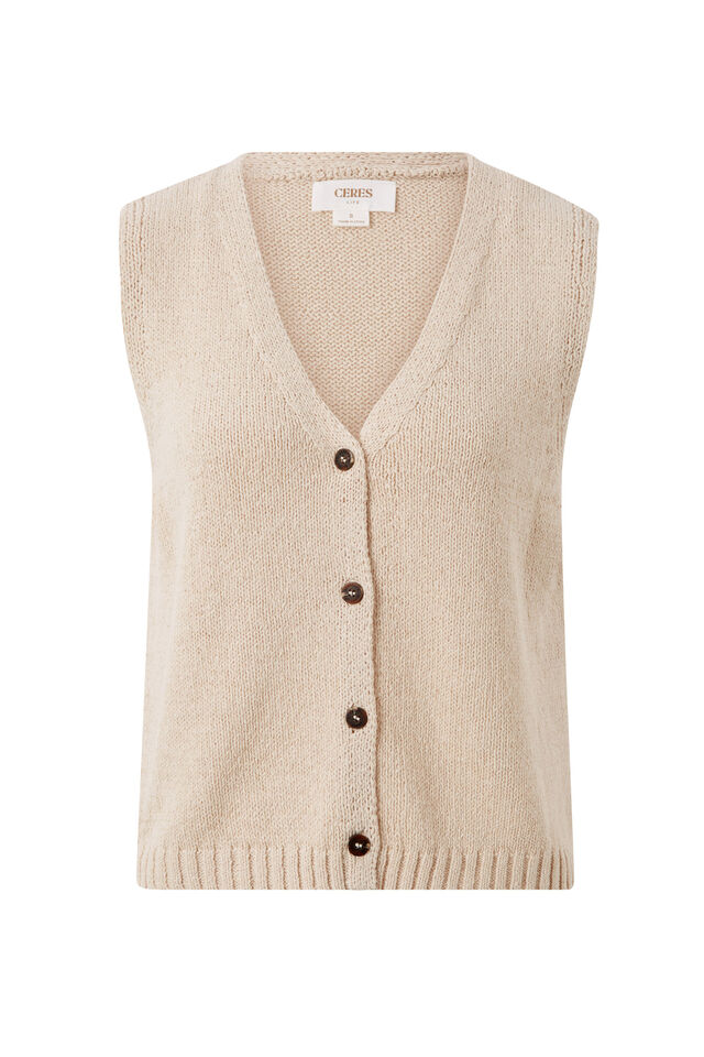 Beach Knit Button Vest, STRING