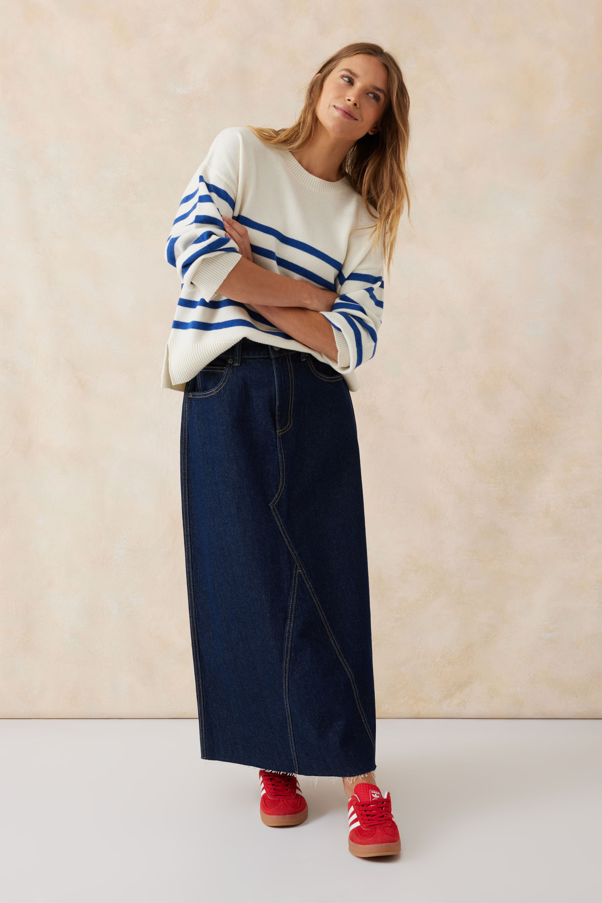 A Line Denim Maxi Skirt