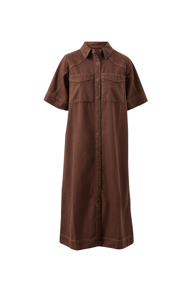 Ava Short Sleeve Midi Dress, CHOCOLATE