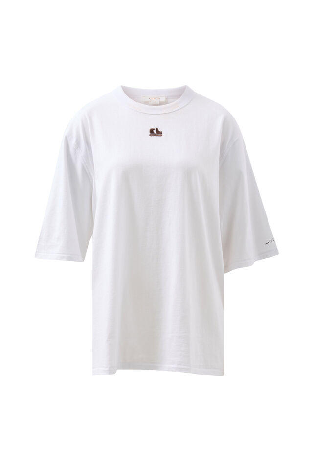 Liv Oversized Tee, WHITE /CHOC CL EMBROIDERY