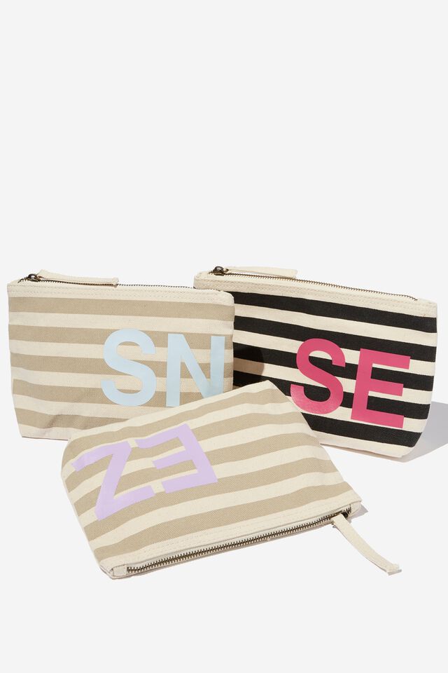 Monogram Pouch In Organic Cotton, BLACK STRIPE/UPPERCASE 3