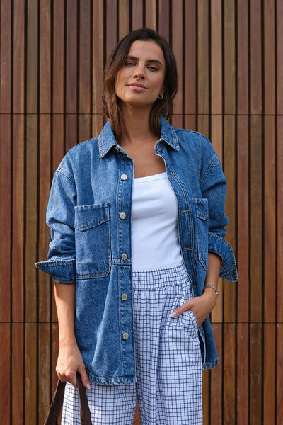 Bobbi Side Pocket Denim Shacket, INDIGO