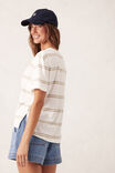Stevie Slouchy Split Hem Tee, VANILLA/MATCHA DOUBLE STRIPE - alternate image 3