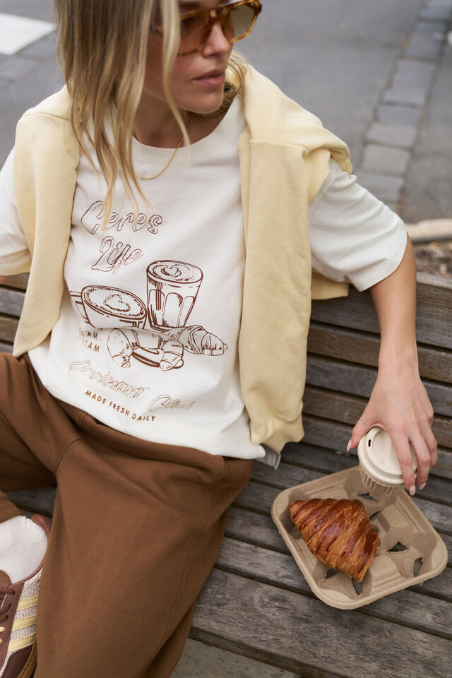 Stevie Slouchy Tee, MILK/CROISSANT CLUB