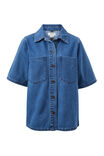Short Sleeve Denim Shirt, MID INDIGO - alternate image 2