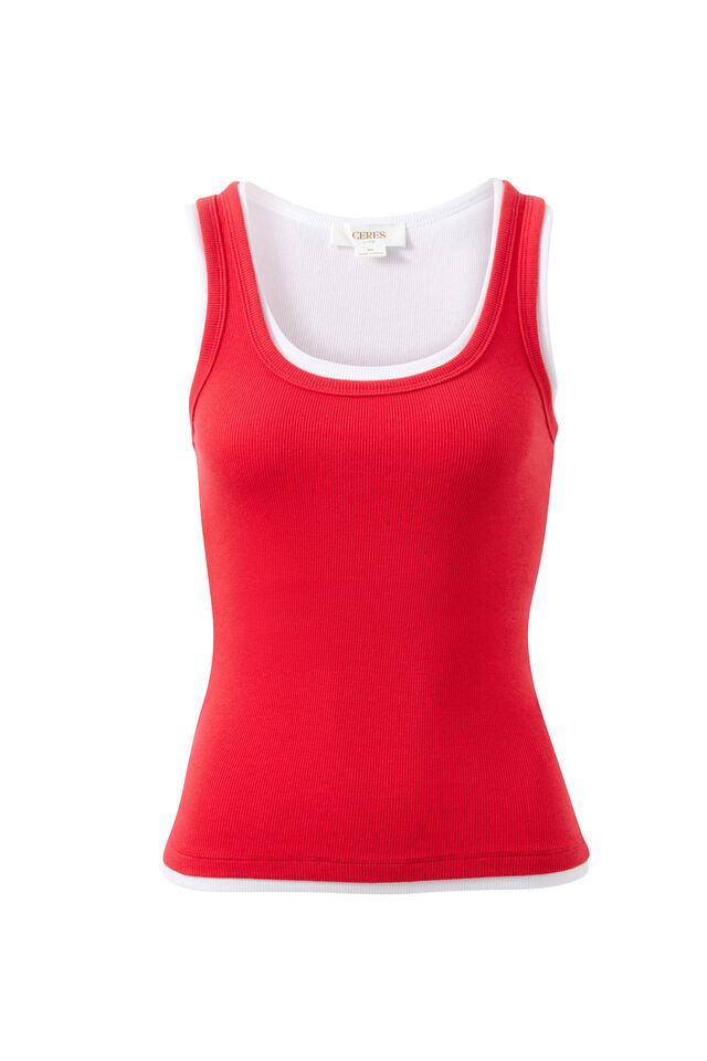 Skylar Layered Rib Tank, RED/WHITE