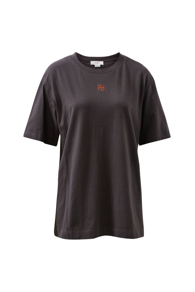 Lola Longline Step Hem Tee, PHANTOM/GINGER CL EMB