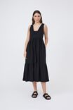 V Neck Strappy Midi Dress In Cotton Linen Blend, BLACK - alternate image 1