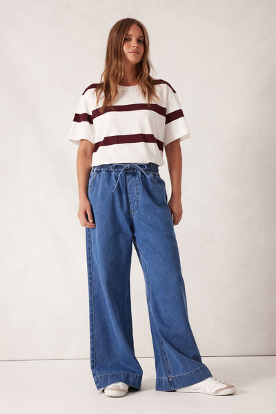 Andie Wide Leg Drawstring Pant, MID INDIGO