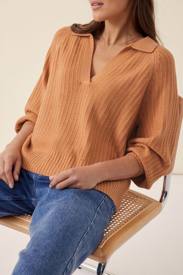 Soft Knit Collared Jumper In Recycled Blend, WINTER ORANGE
