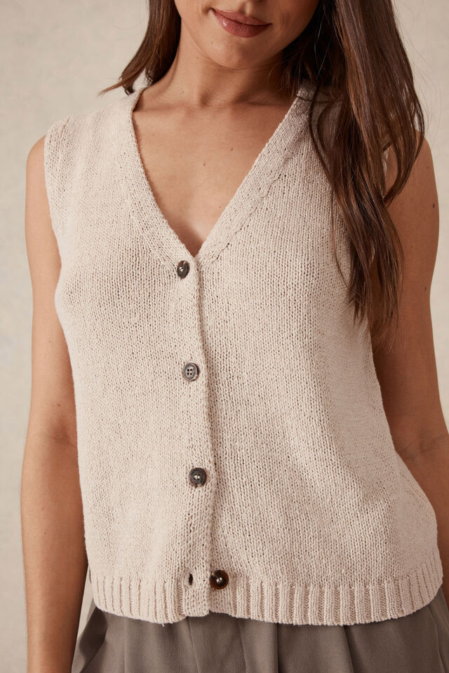 Beach Knit Button Vest, STRING