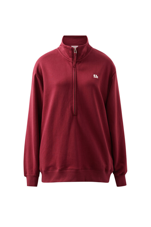 Lonny Oversized Half Zip Sweat, BURGUNDY