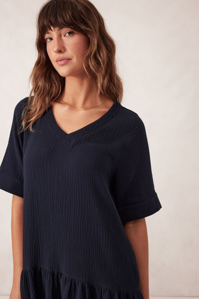Short Sleeve Tunic Mini Dress, FRESH NAVY
