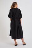 Midi Wrap Dress In Cotton Linen Blend, BLACK - alternate image 4