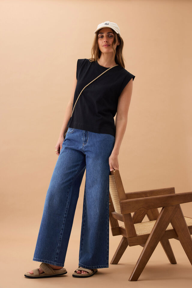 Extended Shoulder Tee, BLACK