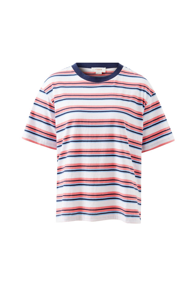 Stevie Slouchy Tee, WASHED CORAL/NEW NAVY STRIPE