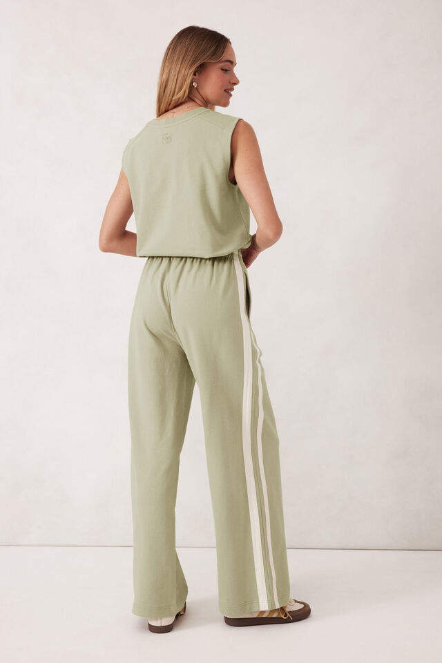 Gigi Wide Leg Terry Trackpant, MATCHA SIDE STRIPE